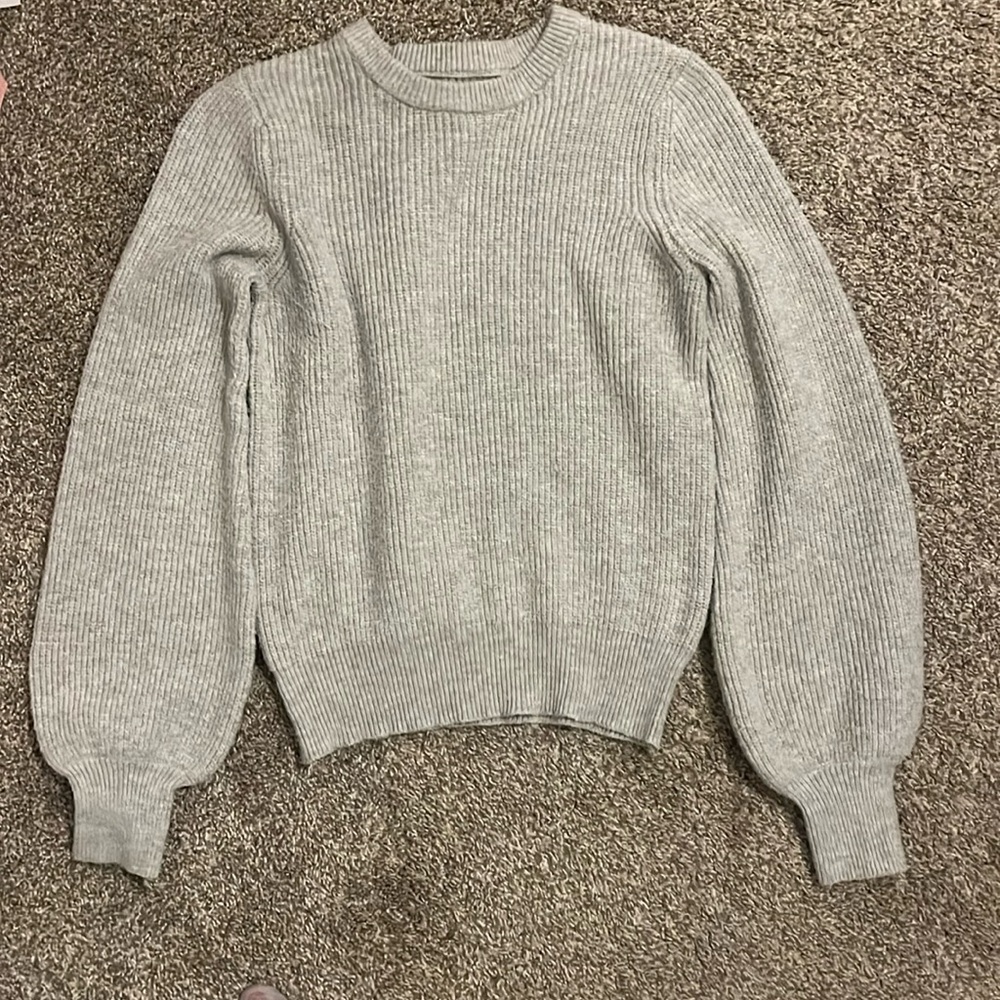 SO Grey Knit Sweater with Puff Sleeves Size S